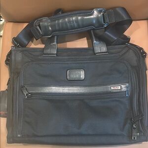Tumi Black Briefcase with Durable Nylon and Adjustable Strap
